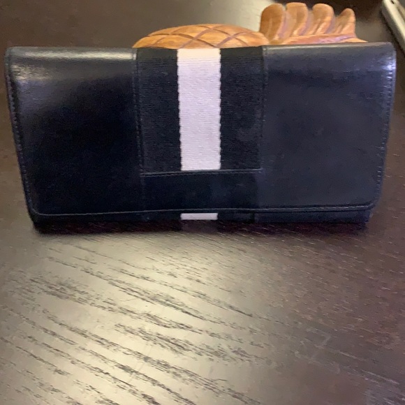 AUTHBally Wallet Purse Long Wallet Black White/Biegish Mens